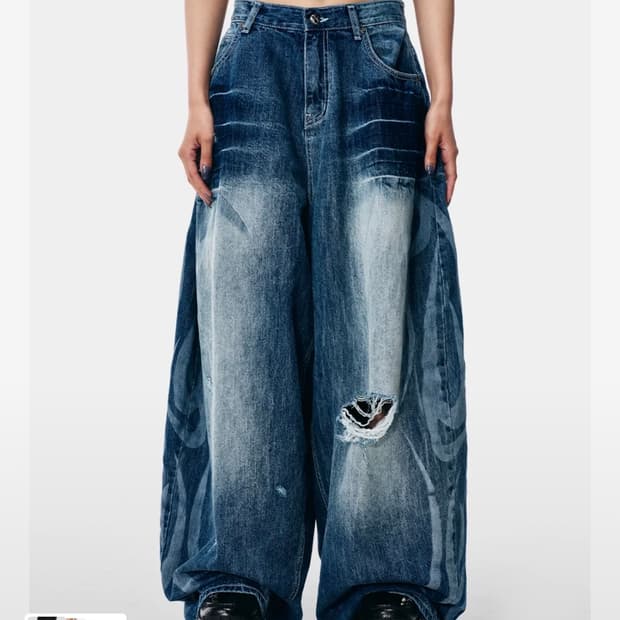 와이이이엘 DAMAGED WASHED BALLOON DENIM PANTS