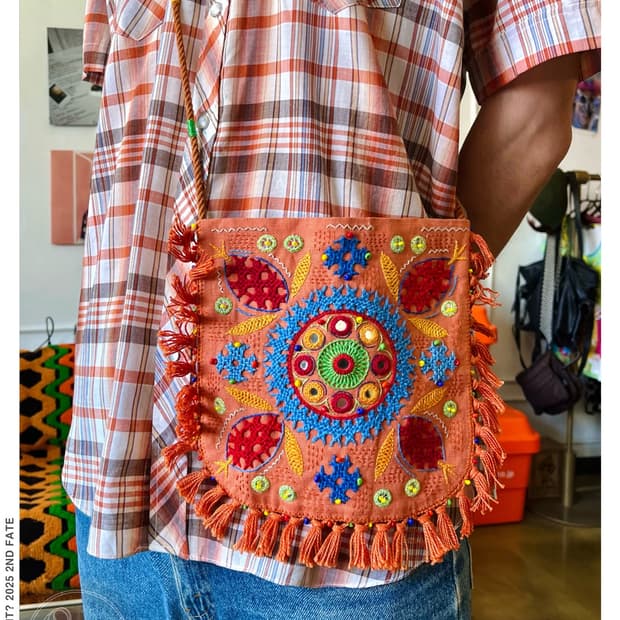 Indian Jewelry Linen Fringe Cross Bag