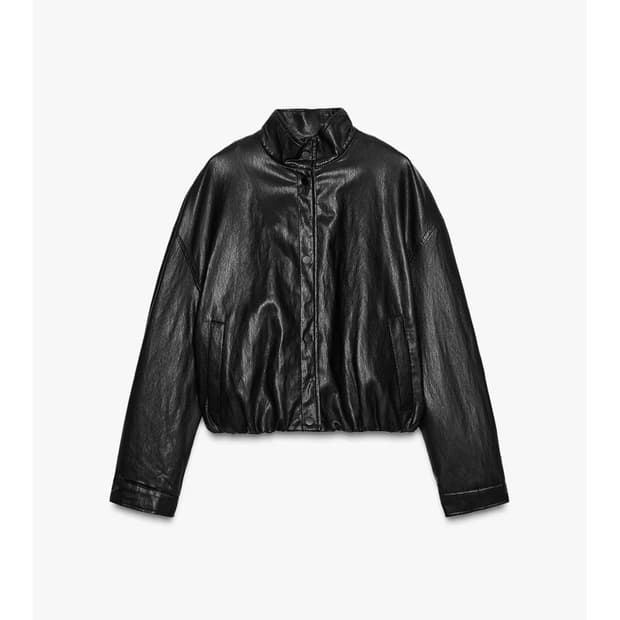 자라 하이넥 페이크 레더 봄버 자켓