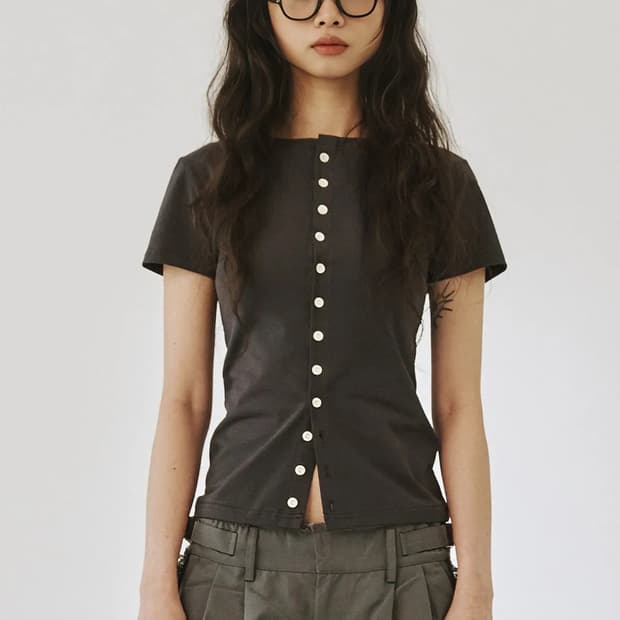 플리즈프로젝트 ROUND BUTTON SLIM SHIRT CHARCOAL