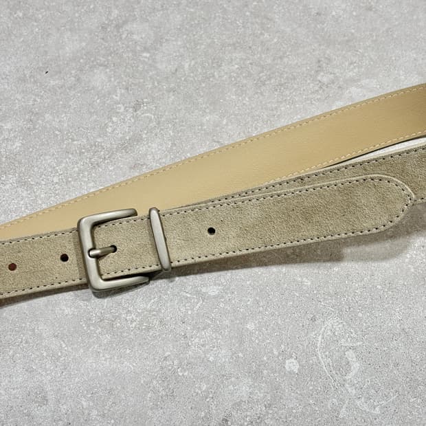 Oribell 새틴 실버 버클 이탈리아 스웨이드 소가죽 베이직 벨트