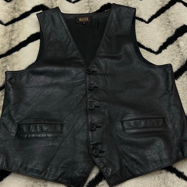 [여성XL]빈티지 소가죽 베스트/블랙