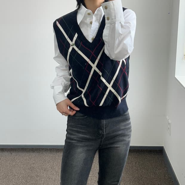 Lacoste 라코스테 다크네이비 아가일 니트 베스트