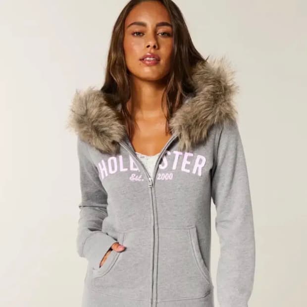 새상품] 홀리스터 그래픽 그레이 퍼 후드집업