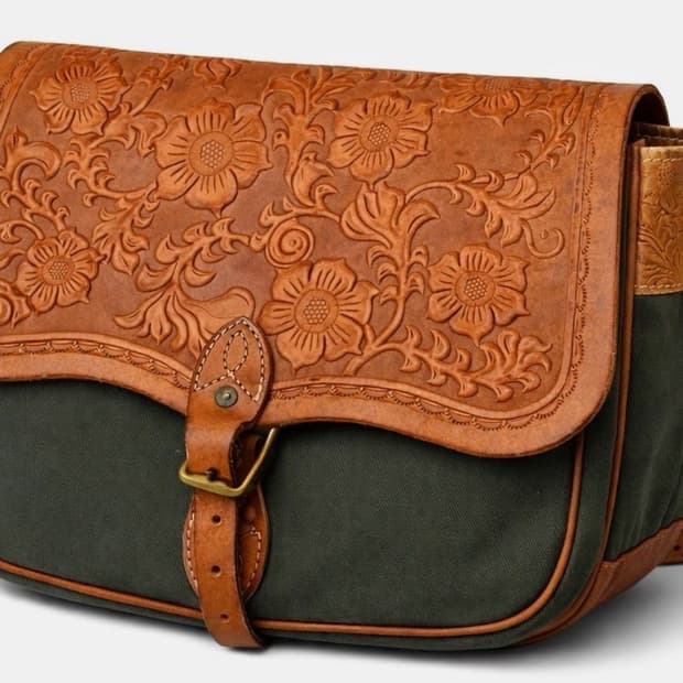 더블알엘 rrl Tooled Leather Canvas Messenger