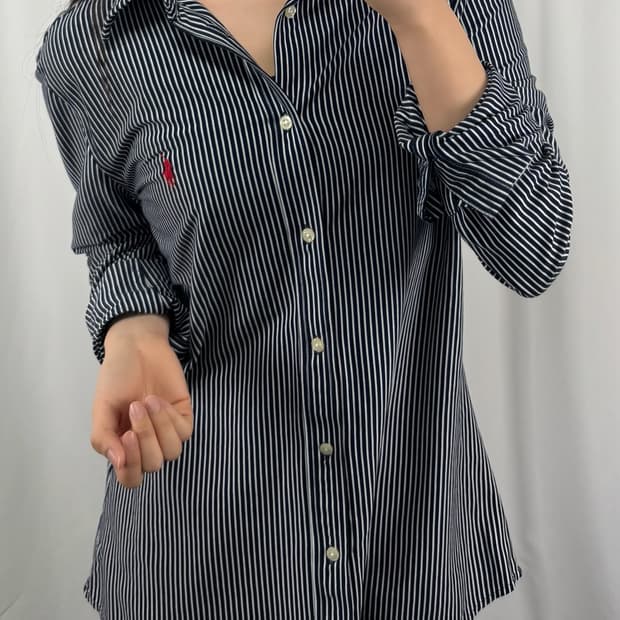 폴로 네이비 스트라이프 니트 드레스 셔츠