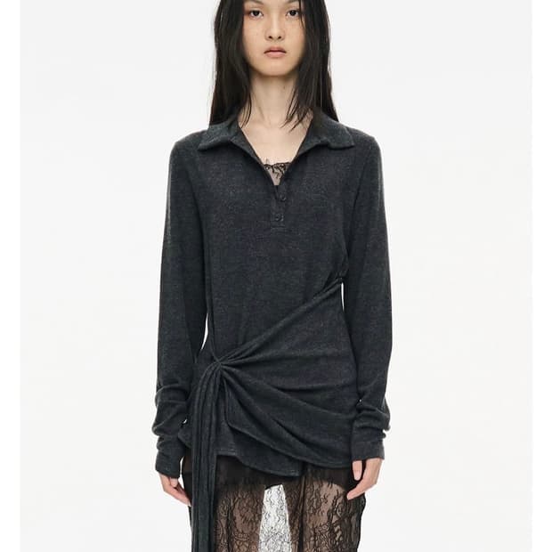 CERRIC TWIST BUTTON TOP CHARCOAL