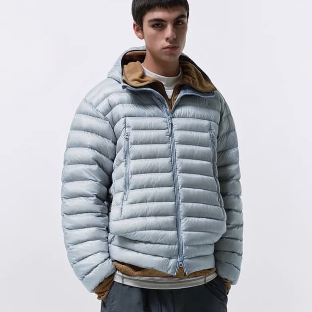 무신사 시티 레저 시어 립스탑 후디드 라이트 다운 재킷 [클라우디 블루]