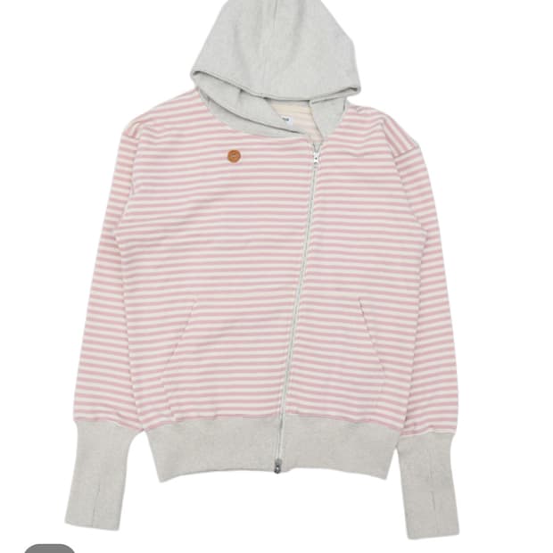 더뮤지엄비지터 핑크 스트라이프 후드집업