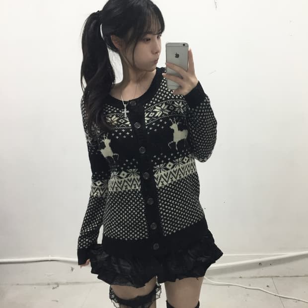 [INNOCENT] 블랙 노르딕 니트 가디건