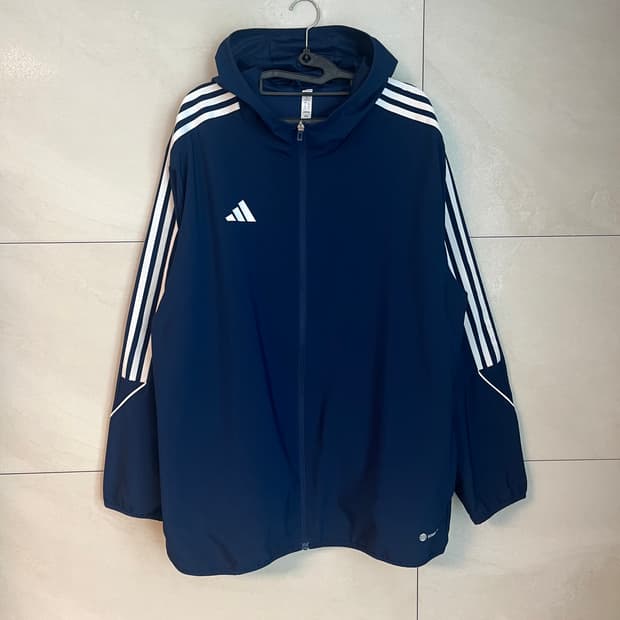 [3XL] 아디다스 삼선 후드 러닝 바람막이 네이비 