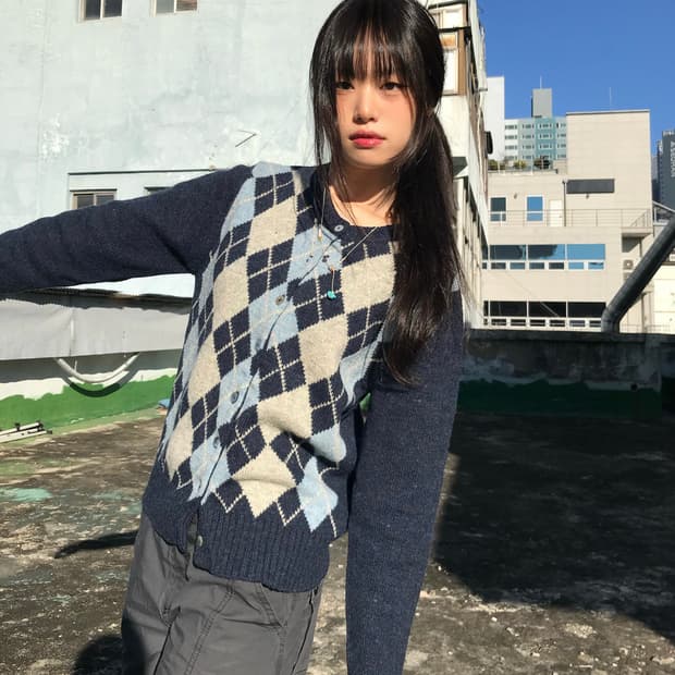 베이비블루 아가일 가디건