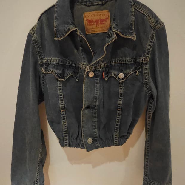 크롭 시보리 데님자켓