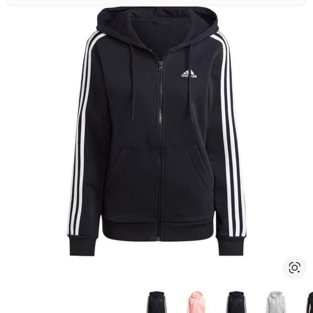 (W)아디다스 에센셜 삼선 풀집 플리스 후드 블랙 화이트