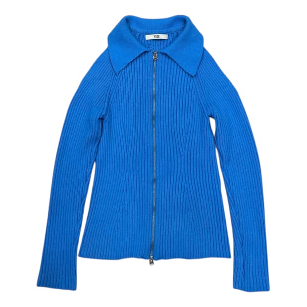 YUSE 유즈 컷아웃 숄더 니트집업 블루