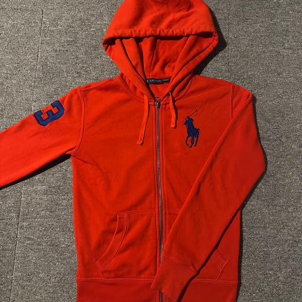 폴로 빅포니 주황 후드집업
