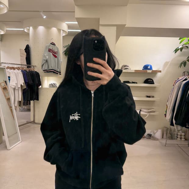 스투시 베이직 빅로고 블랙 후드 집업  U7