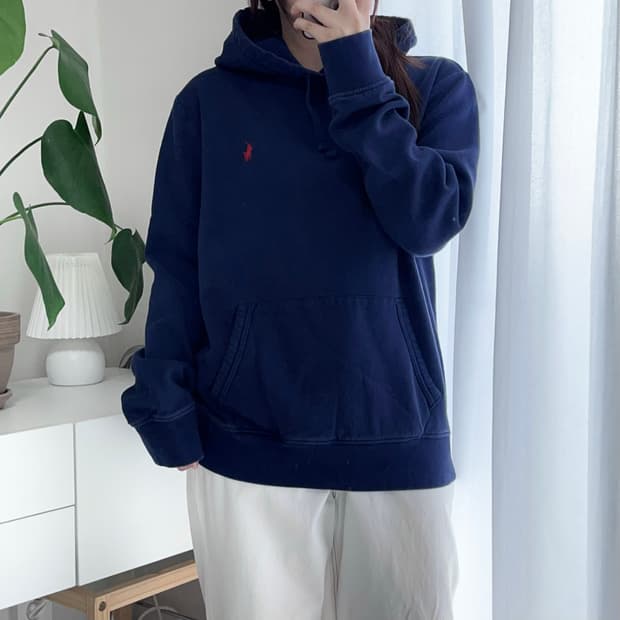 폴로 네이비 / 레드포니 기모 후드티 [ M ]