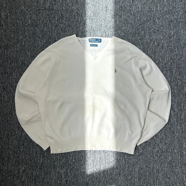 폴로 랄프로렌 베이지 브이넥 니트