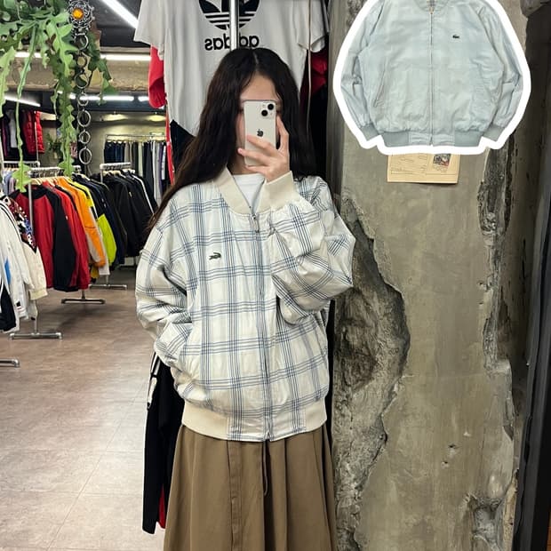 라코스테 리버시블 체크 블루종 자켓 스카이블루 105 #csz1839