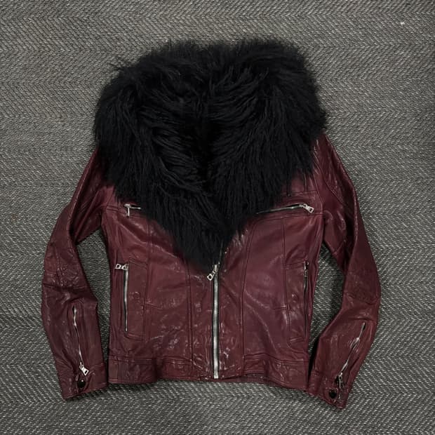 슬림 크로스 베지터블 램스킨 자켓 버건디