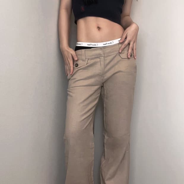 low rise beige boots cut pants