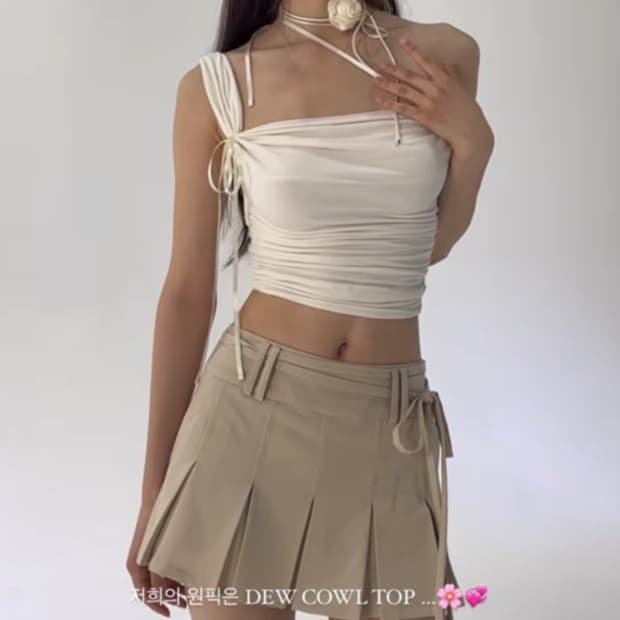 (새상품 세트판매) 페인오어플레져 dew cowl카울 탑 루 플리츠스커트