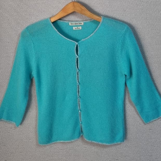 실측 XS (44) 캐시미어100% 하늘색 7부 니트 가디건