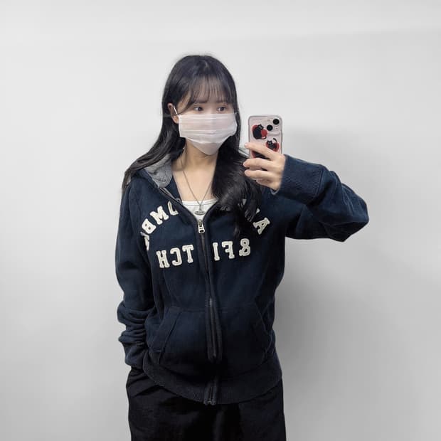 아베크롬비 아치 로고 후드집업 네이비