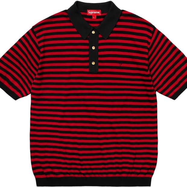 [L] 슈프림 18ss 스트라이프 니트 폴로 블랙/레드