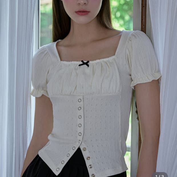 로제프란츠 퍼프 셔링 리본 티셔츠 Puff Shirring Ribbon