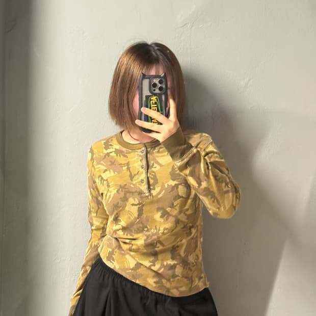 camo pattern henry neck long sleeve