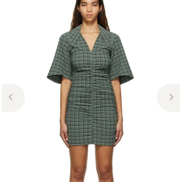 GANNI 가니 체크 셔링 미니 원피스