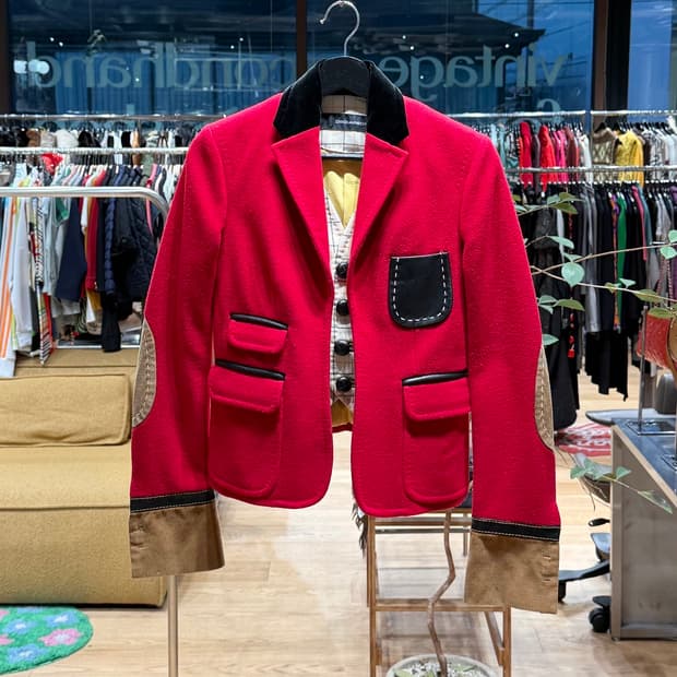 디스퀘어드2 컬렉션 레드 레이어 울 블레이저 자켓 
