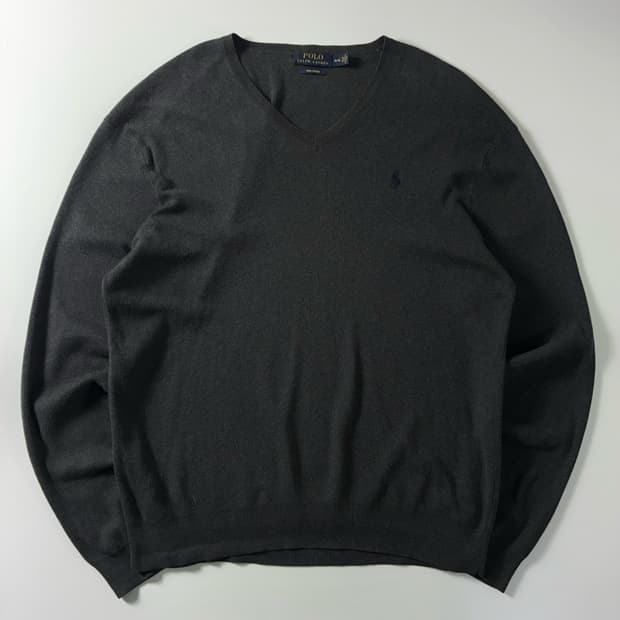 Polo  폴로 랄프로렌 자수 피마코튼 차콜 브이넥 니트 