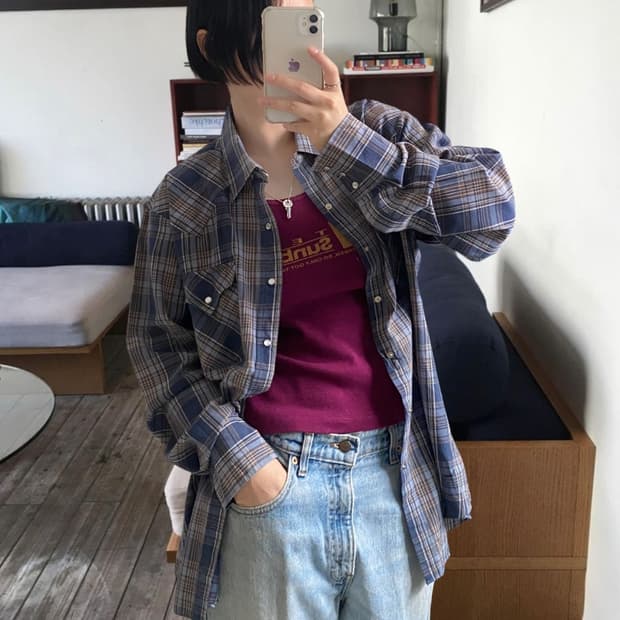 포켓 체크 셔츠 (Man XL) AB0771