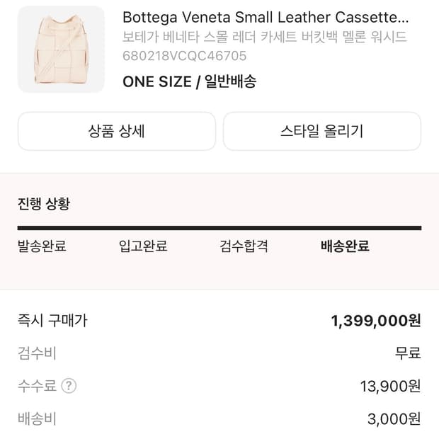 보테가베네타 카세트 버킷백 멜론 워시드 