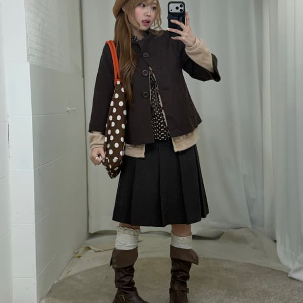 초코 브라운 모리 도트 니혼진 코디세트