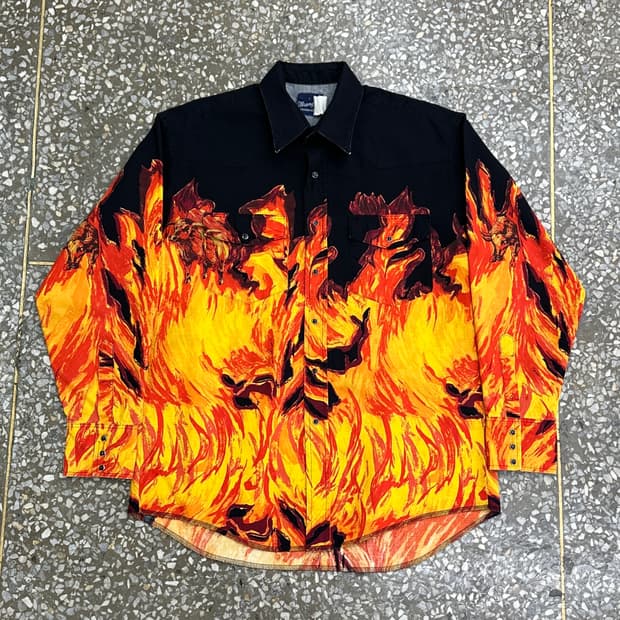 90s 랭글러 플레임 불스 웨스턴 셔츠 L