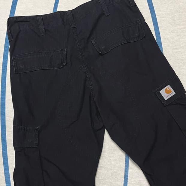 칼하트 레귤러 카고 팬츠 콜롬비아 블랙 린스드