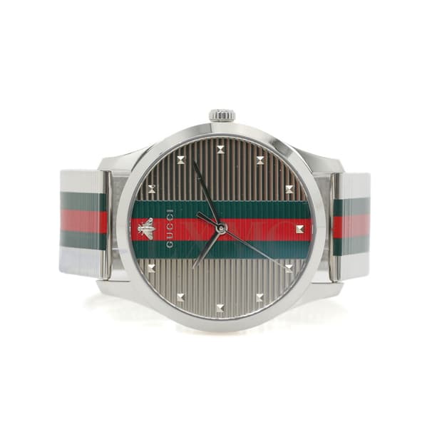 구찌 G 타임리스 삼선 메쉬밴드 시계 스틸워치 YA126284