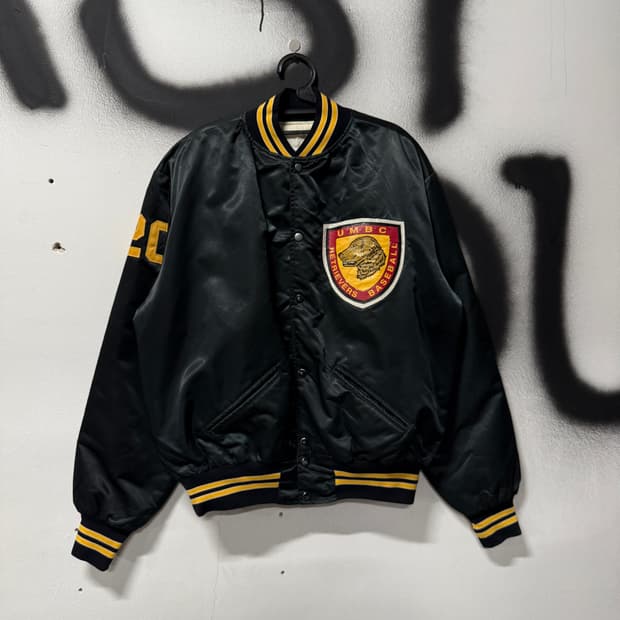 VTG USA 빈티지 올드스쿨 배색 빅 패치 사틴 바시티 자켓