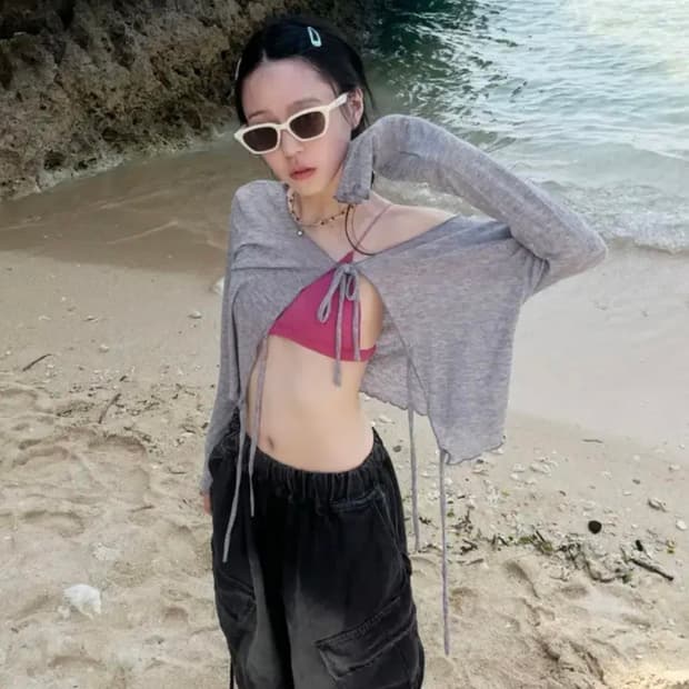 김아홉 투어 시스루 가디건 그레이