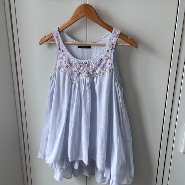 Ciaopanic 파스텔 꽃 자수 레이어드 슬리브리스