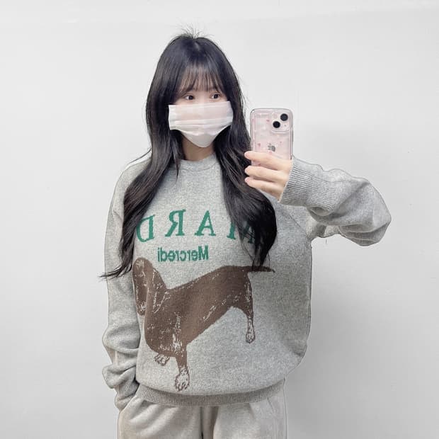 마르디메크르디 도그 라운드 니트 그레이