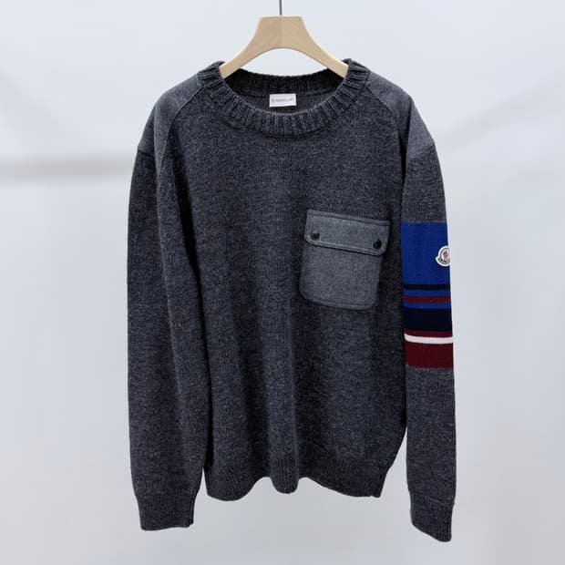 [S+급/3XL] 몽클레어 울 플란넬 믹스 스웨터 니트 그레이