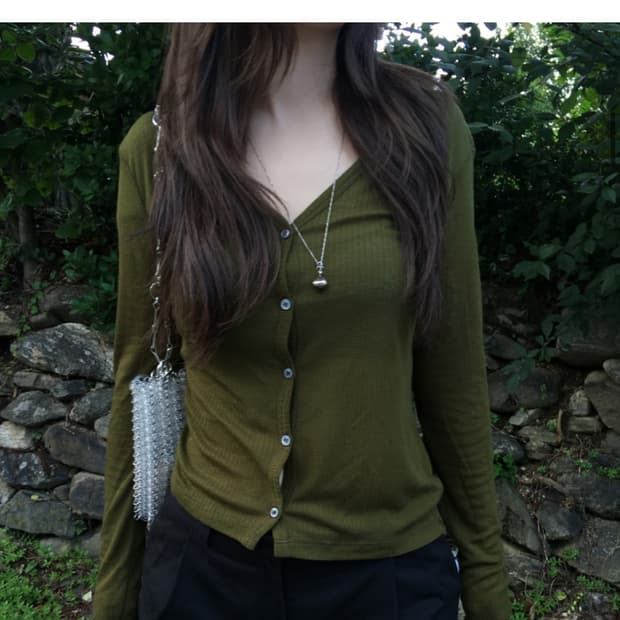 ourcabinet 아워캐비넷 calm slim 가디건 카키 그린