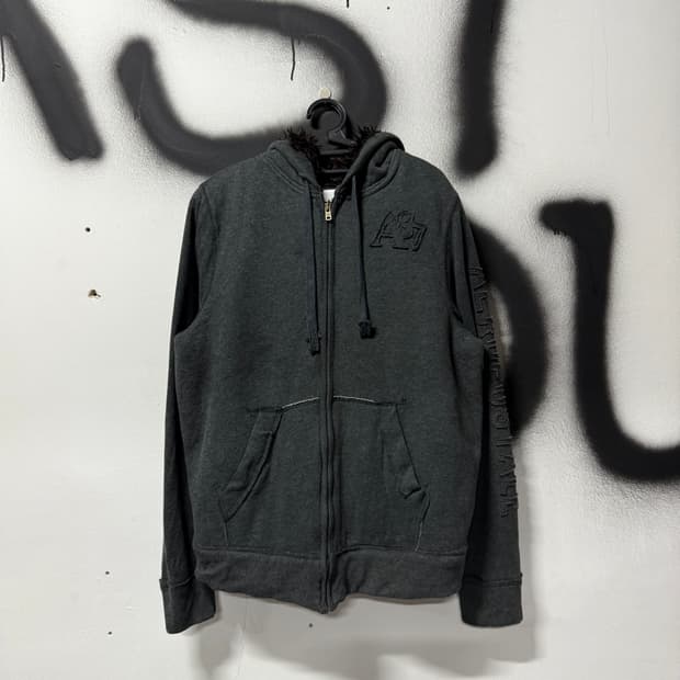 VTG 빈티지 퍼 안감 y2k 다크 그레이 집업 후디