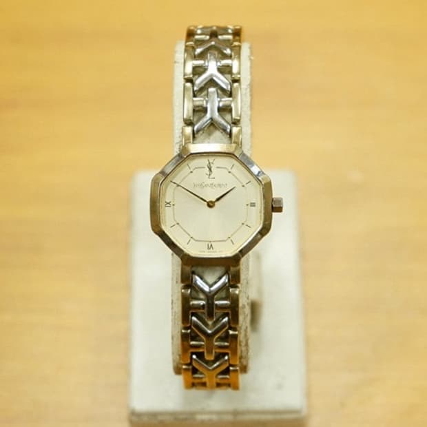 90s 입생로랑 옥타곤 프레임 여성용 콤비 쿼츠 시계