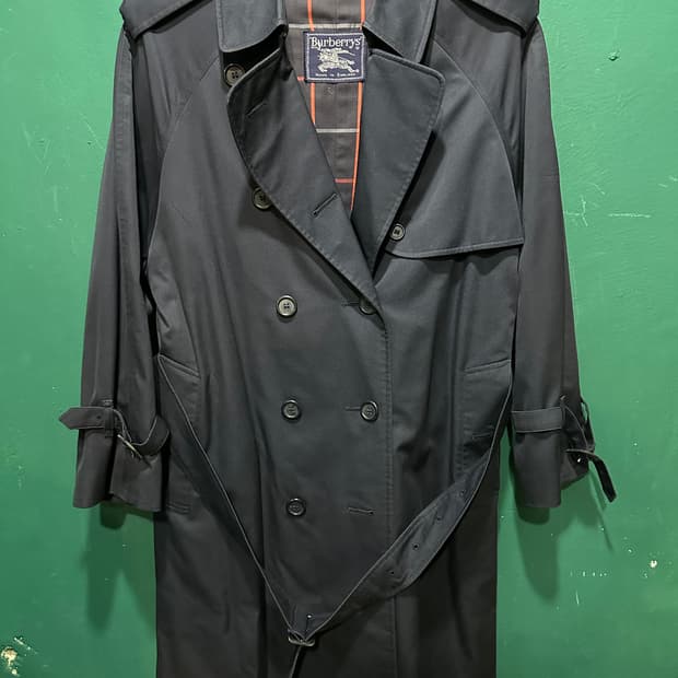 버버리 노바체크 더블트렌치코트 네이비